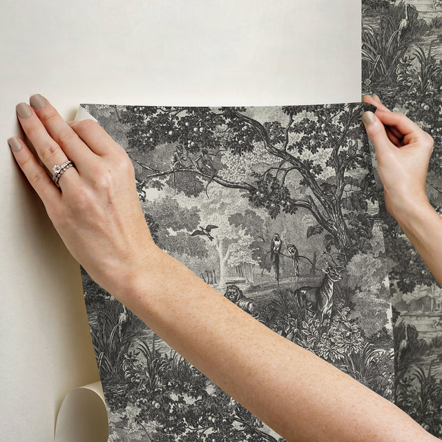 Jungle Toile Taupe Peel & Stick Wallpaper with Botanical Toile Pattern, Modern Style - York RMK11915WP