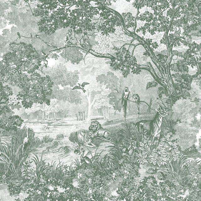 Jungle Toile Green Peel & Stick Wallpaper with Botanical Toile Motif - York RMK11916WP