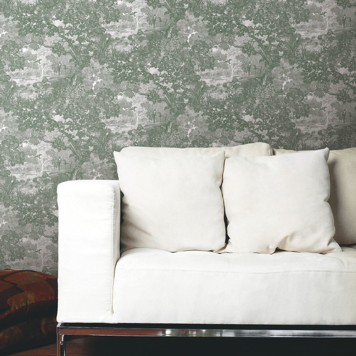Jungle Toile Green Peel & Stick Wallpaper with Botanical Toile Motif - York RMK11916WP