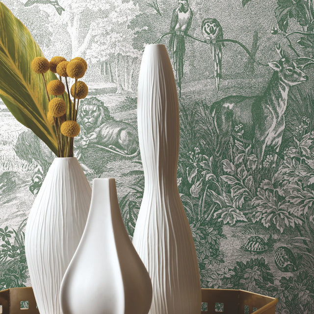 Jungle Toile Green Peel & Stick Wallpaper with Botanical Toile Motif - York RMK11916WP
