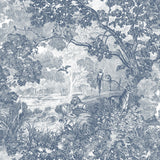 Jungle Toile Blue Peel & Stick Wallpaper with Modern Botanical Toile Pattern - York RMK11917WP