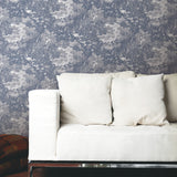 Jungle Toile Blue Peel & Stick Wallpaper with Modern Botanical Toile Pattern - York RMK11917WP