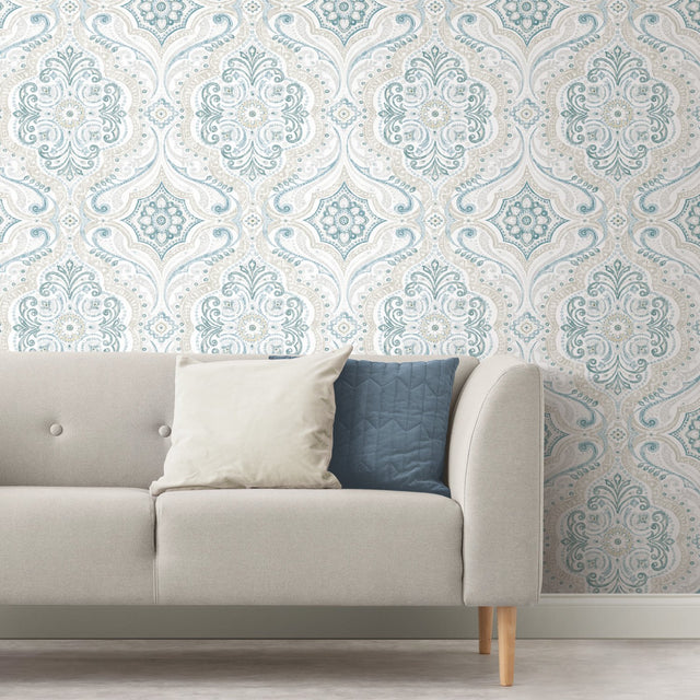Bohemian Damask Yellow Peel & Stick Wallpaper with Global Bohemian Damask Pattern - York RMK11936WP