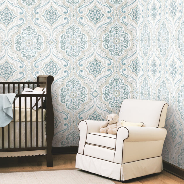 Bohemian Damask Yellow Peel & Stick Wallpaper with Global Bohemian Damask Pattern - York RMK11936WP