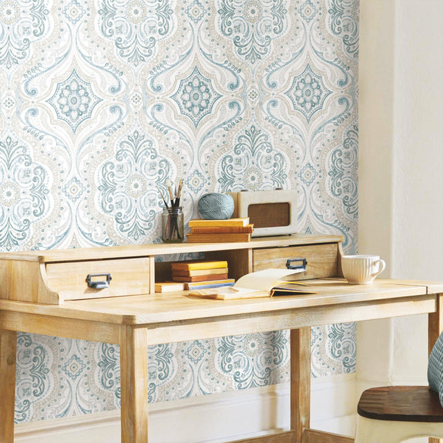 Bohemian Damask Yellow Peel & Stick Wallpaper with Global Bohemian Damask Pattern - York RMK11936WP