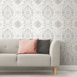 Bohemian Damask Taupe Peel & Stick Wallpaper with Global Bohemian Damask Pattern - York RMK11937WP