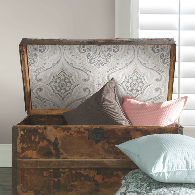 Bohemian Damask Taupe Peel & Stick Wallpaper with Global Bohemian Damask Pattern - York RMK11937WP