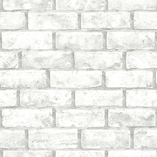 Brick Taupe Peel & Stick Wallpaper in White/Taupe with Industrial Rustic Brick Pattern - York RMK11939WP