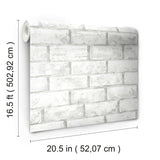 Brick Taupe Peel & Stick Wallpaper in White/Taupe with Industrial Rustic Brick Pattern - York RMK11939WP