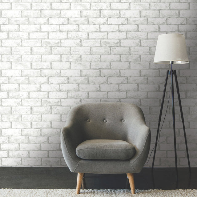 Brick Taupe Peel & Stick Wallpaper in White/Taupe with Industrial Rustic Brick Pattern - York RMK11939WP