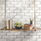 Brick Taupe Peel & Stick Wallpaper in White/Taupe with Industrial Rustic Brick Pattern - York RMK11939WP