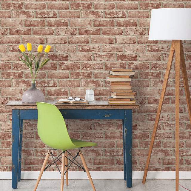 Brick Brown Peel & Stick Wallpaper with Industrial Brick Pattern - York RMK11940WP