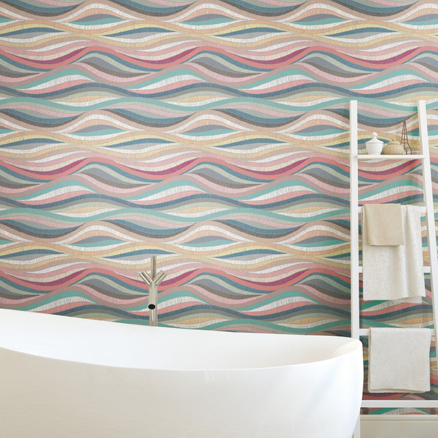 Mosaic Waves Pink Peel & Stick Wallpaper with Modern Novelty Pattern - York RMK11941RL