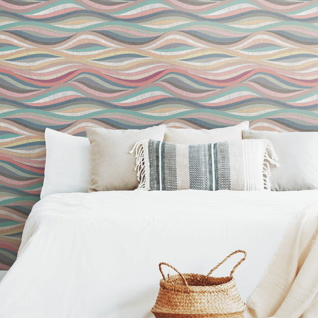 Mosaic Waves Pink Peel & Stick Wallpaper with Modern Novelty Pattern - York RMK11941RL