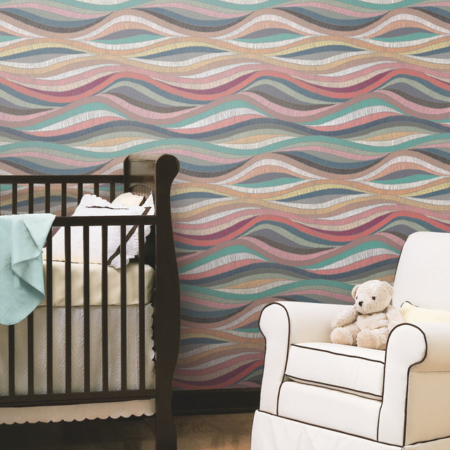 Mosaic Waves Pink Peel & Stick Wallpaper with Modern Novelty Pattern - York RMK11941RL