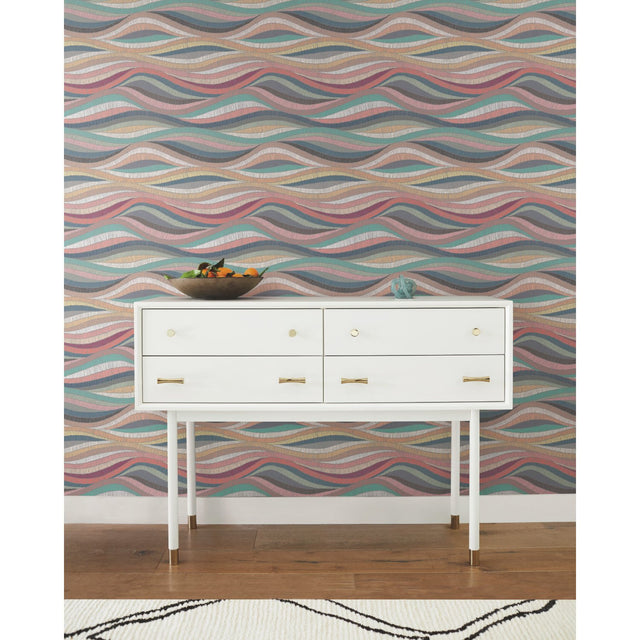 Mosaic Waves Pink Peel & Stick Wallpaper with Modern Novelty Pattern - York RMK11941RL
