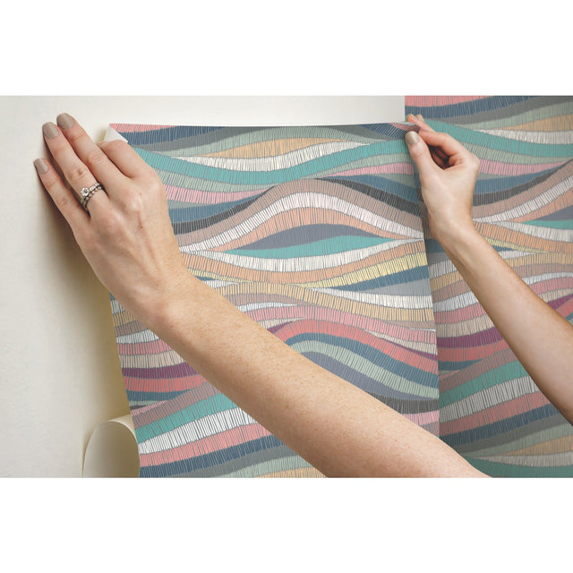 Mosaic Waves Pink Peel & Stick Wallpaper with Modern Novelty Pattern - York RMK11941RL