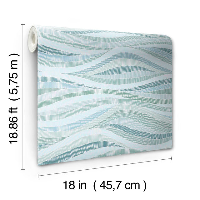 Mosaic Waves Blue Peel & Stick Wallpaper with Modern Ocean Novelty Pattern - York RMK11943RL