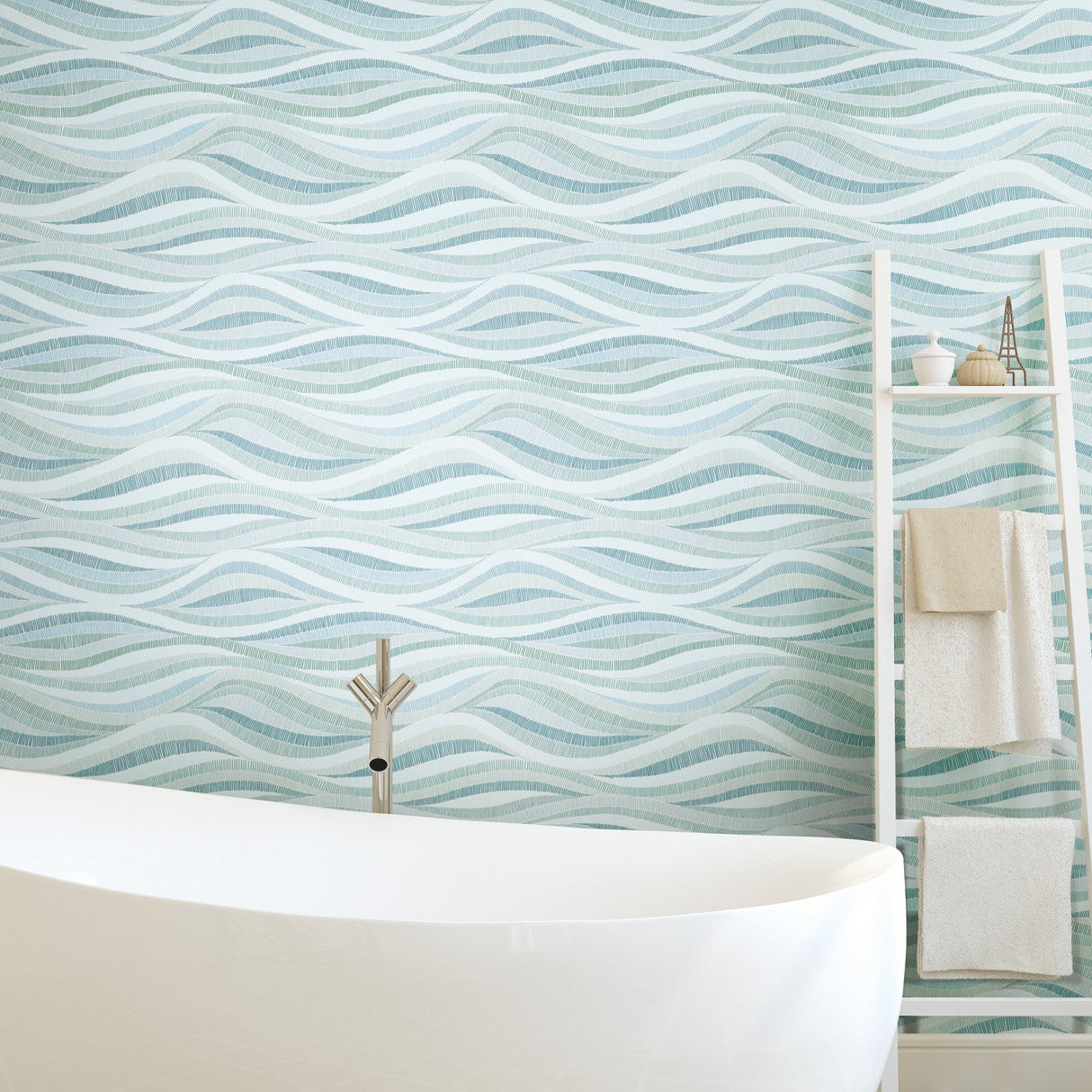Mosaic Waves Blue Peel & Stick Wallpaper with Modern Ocean Novelty Pattern - York RMK11943RL