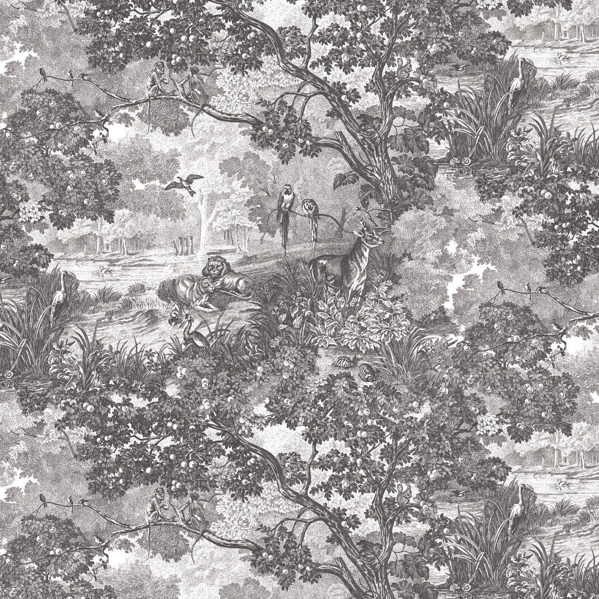 Jungle Toile Black Peel & Stick Wallpaper with Botanical Toile Pattern, Modern Style - York RMK11945WP