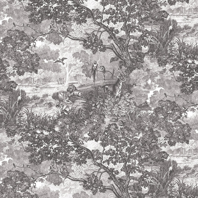 Jungle Toile Black Peel & Stick Wallpaper with Botanical Toile Pattern, Modern Style - York RMK11945WP