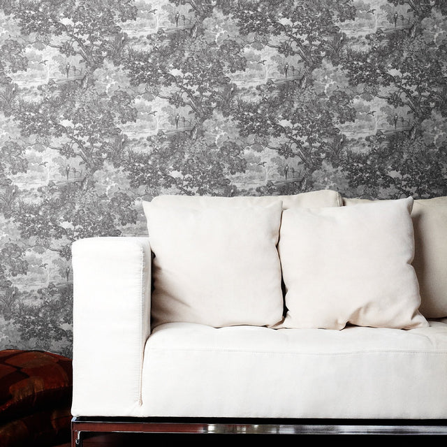 Jungle Toile Black Peel & Stick Wallpaper with Botanical Toile Pattern, Modern Style - York RMK11945WP