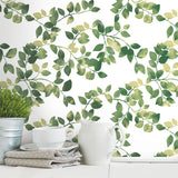 Latvus Green Peel & Stick Wallpaper with Botanical Leaves Pattern - York RMK11946WP