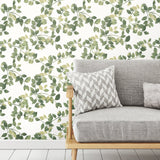 Latvus Green Peel & Stick Wallpaper with Botanical Leaves Pattern - York RMK11946WP