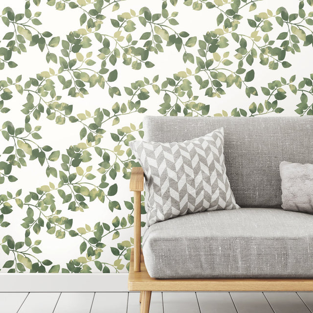 Latvus Green Peel & Stick Wallpaper with Botanical Leaves Pattern - York RMK11946WP