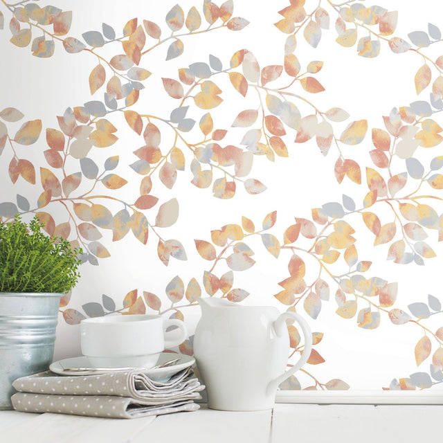 Latvus Orange Peel & Stick Wallpaper with Modern Botanical Leaves Pattern - RoomMates RMK11947WP - York