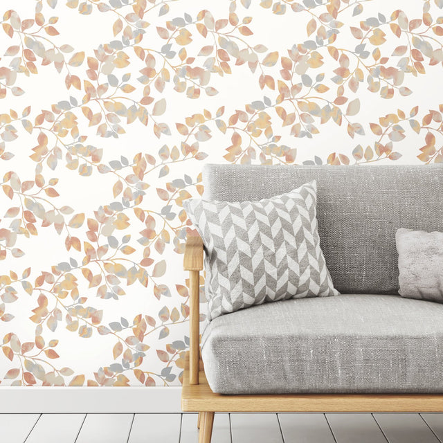 Latvus Orange Peel & Stick Wallpaper with Modern Botanical Leaves Pattern - RoomMates RMK11947WP - York