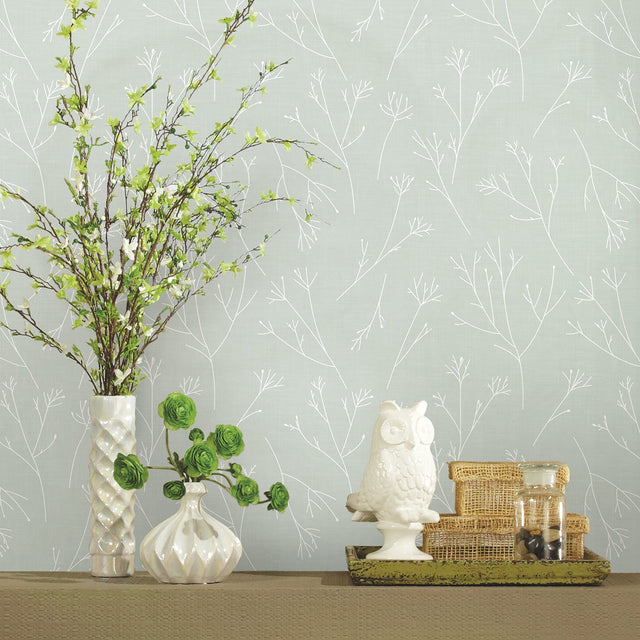 Twigs Green Peel & Stick Wallpaper with Modern Botanical Twig Pattern - York RMK11950WP