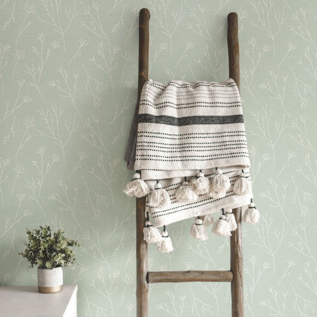 Twigs Green Peel & Stick Wallpaper with Modern Botanical Twig Pattern - York RMK11950WP