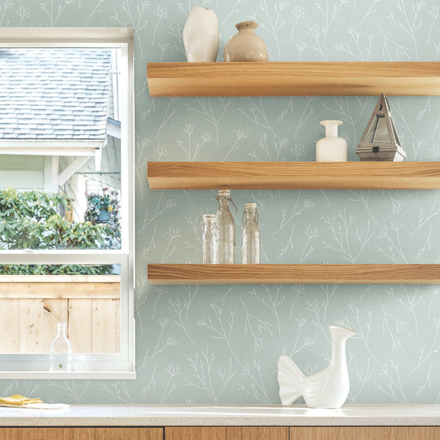 Twigs Green Peel & Stick Wallpaper with Modern Botanical Twig Pattern - York RMK11950WP