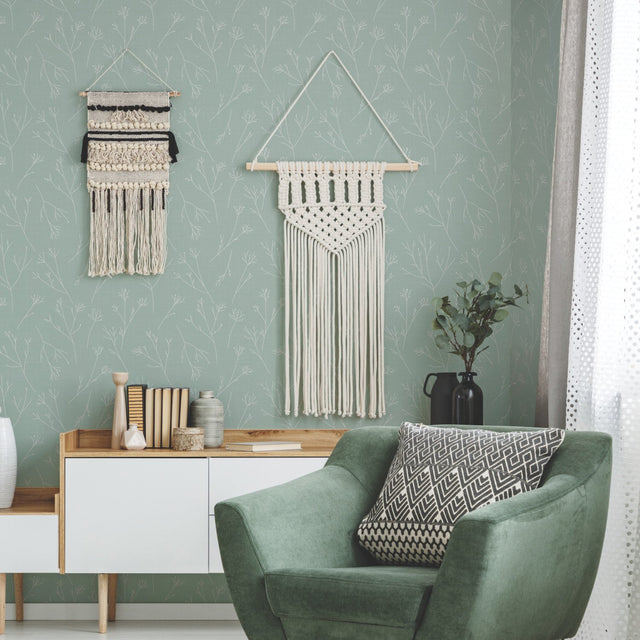 Twigs Green Peel & Stick Wallpaper with Modern Botanical Twig Pattern - York RMK11950WP