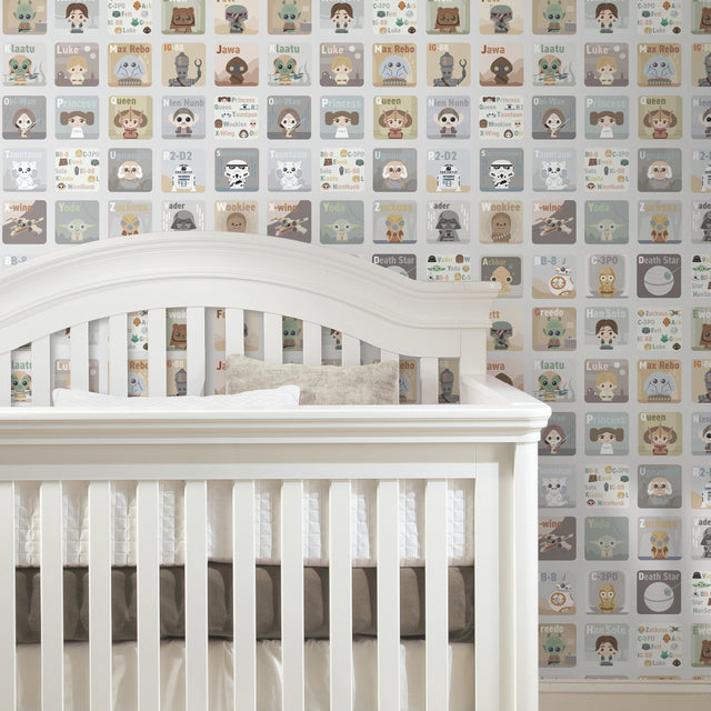 Star Wars Infant Alphabet Grey Peel & Stick Wallpaper with Whimsical Novelty Pattern - RoomMates RMK11953RL