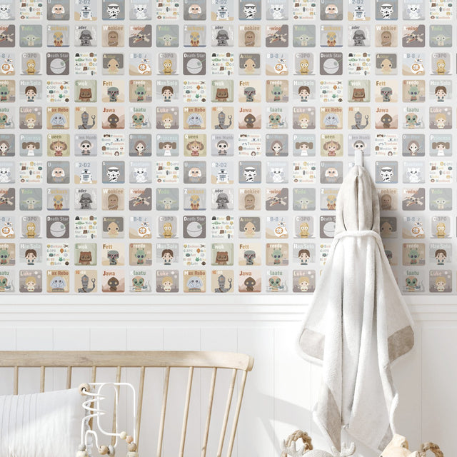 Star Wars Infant Alphabet Grey Peel & Stick Wallpaper with Whimsical Novelty Pattern - RoomMates RMK11953RL