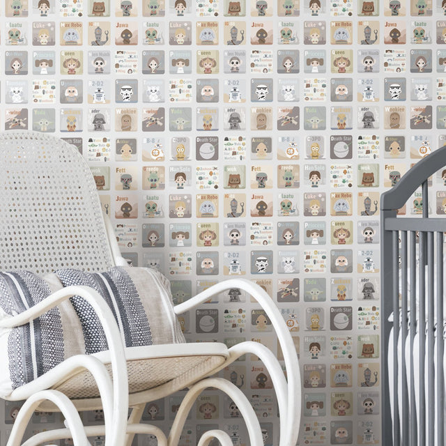 Star Wars Infant Alphabet Grey Peel & Stick Wallpaper with Whimsical Novelty Pattern - RoomMates RMK11953RL