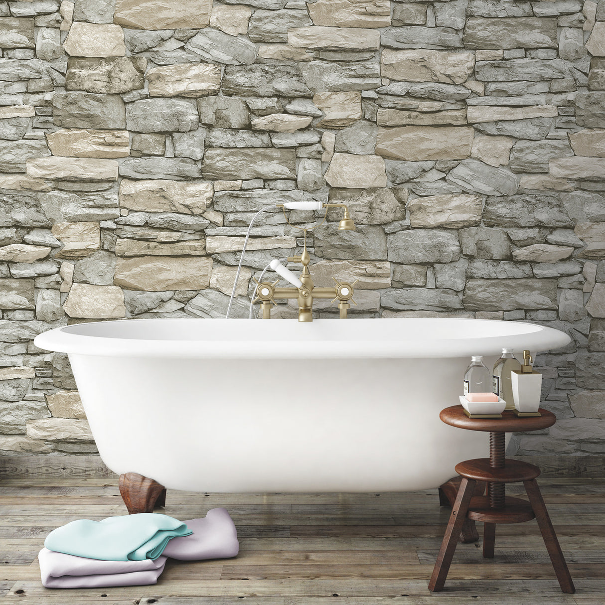 Stone Grey Peel and Stick Wallpaper in Grey by RoomMates Industrial Stone Texture Fully Removable and Washable Vinyl Wallpaper - RMK11962WPZ
