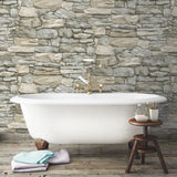 Stone Grey and Taupe Peel & Stick Wallpaper with Rustic Stone Look - York RMK11962WP