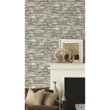 Stone Grey and Taupe Peel & Stick Wallpaper with Rustic Stone Look - York RMK11962WP