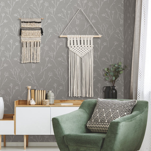 Twigs Grey Peel & Stick Wallpaper with Modern Woods & Forests Motif - York RMK11966WP