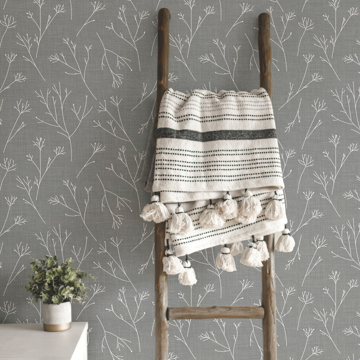 Twigs Grey Peel & Stick Wallpaper with Modern Woods & Forests Motif - York RMK11966WP