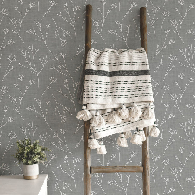 Twigs Grey Peel & Stick Wallpaper with Modern Woods & Forests Motif - York RMK11966WP
