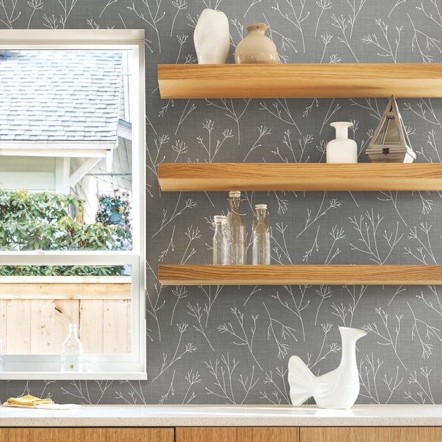 Twigs Grey Peel & Stick Wallpaper with Modern Woods & Forests Motif - York RMK11966WP