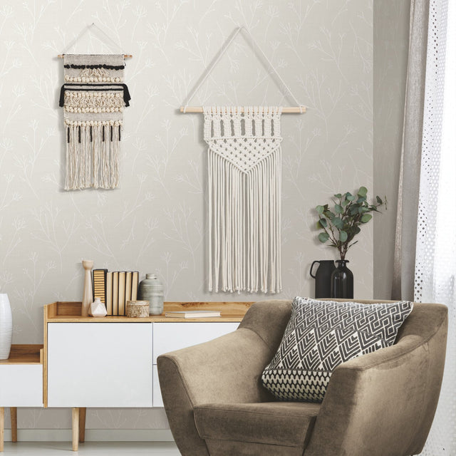 Twigs Beige Peel & Stick Wallpaper with Scandinavian Twig Motif - York RMK11968WP
