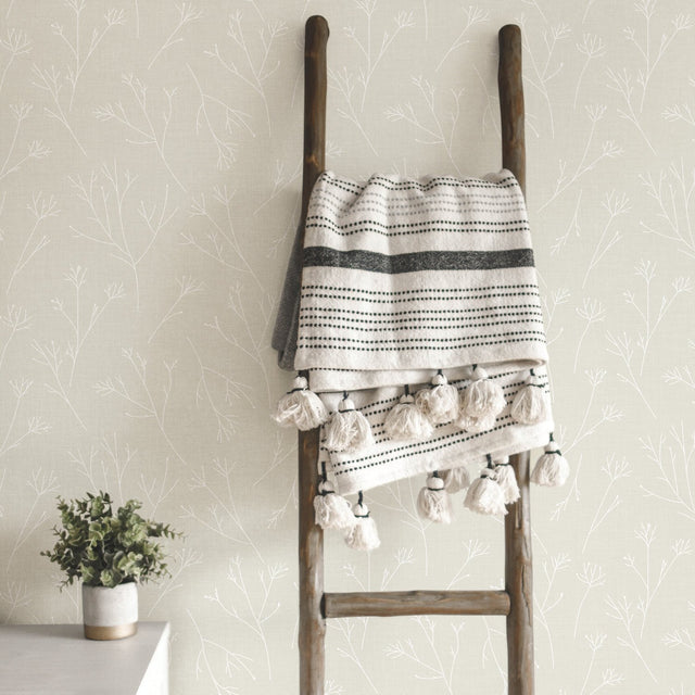 Twigs Beige Peel & Stick Wallpaper with Scandinavian Twig Motif - York RMK11968WP