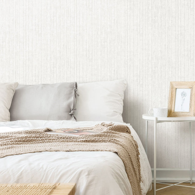Crackled Stria Texture White Peel & Stick Wallpaper with Abstract Striped Faux Texture - York RMK11977WP