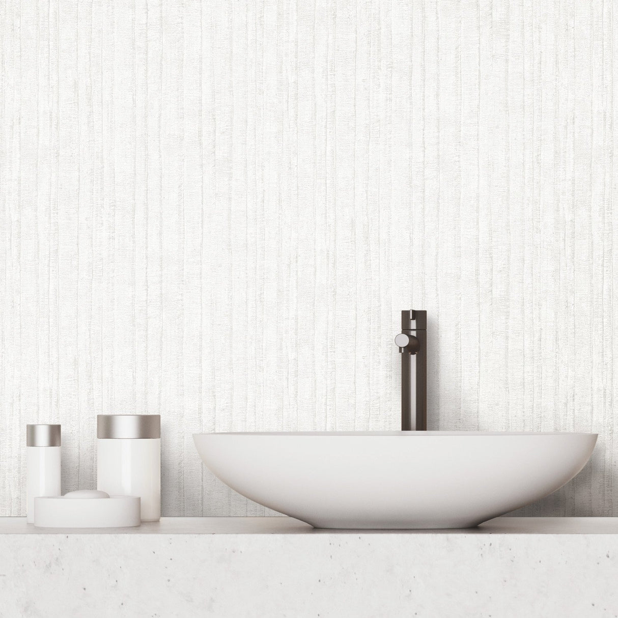 Crackled Stria Texture White Peel & Stick Wallpaper with Abstract Striped Faux Texture - York RMK11977WP