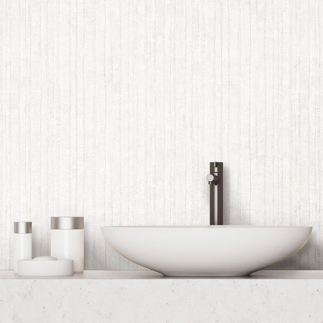 Crackled Stria Texture White Peel & Stick Wallpaper with Abstract Striped Faux Texture - York RMK11977WP
